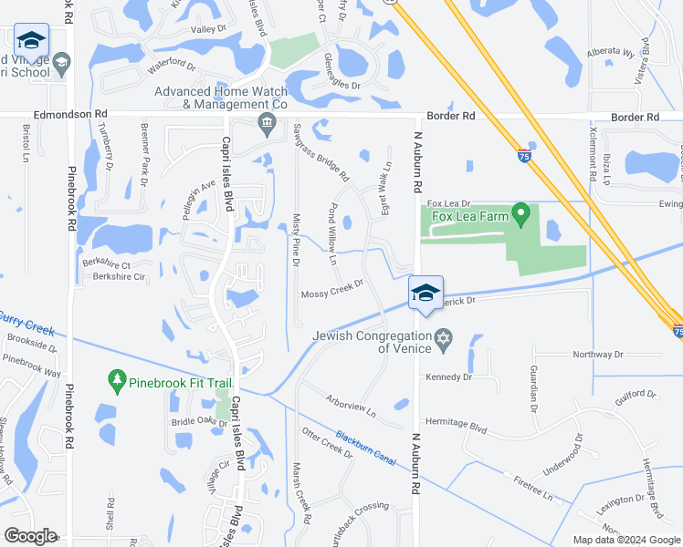 map of restaurants, bars, coffee shops, grocery stores, and more near 610 Pond Willow Lane in Venice