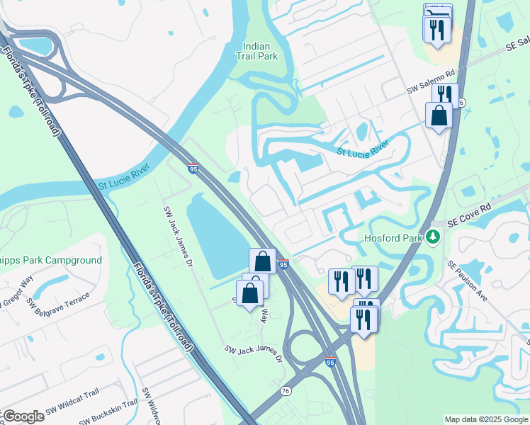 map of restaurants, bars, coffee shops, grocery stores, and more near 752 Southwest River Bend Circle in Stuart