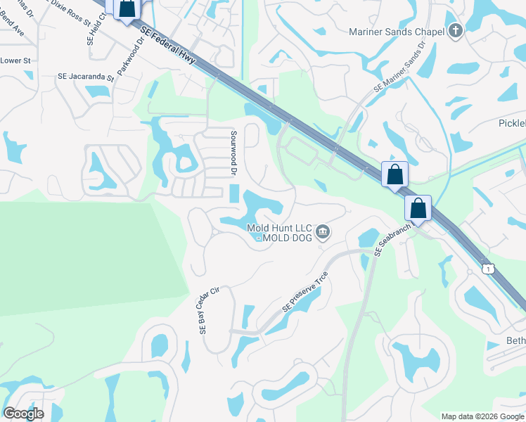 map of restaurants, bars, coffee shops, grocery stores, and more near 7115 Waldon Pond in Stuart
