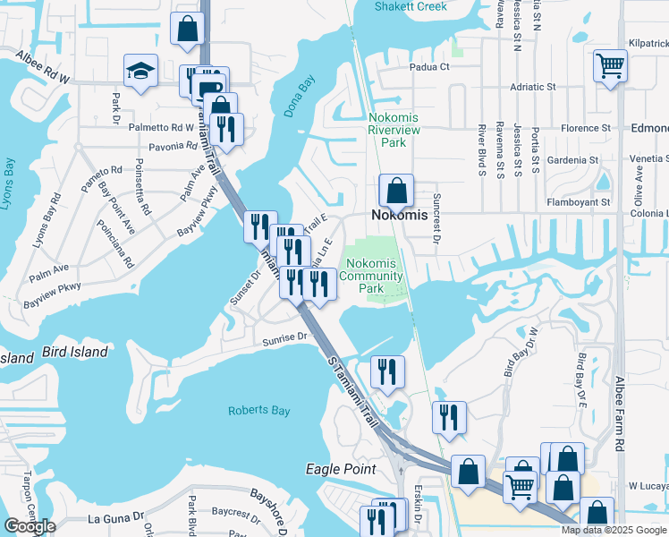 map of restaurants, bars, coffee shops, grocery stores, and more near 207 Nippino Trail East in Nokomis