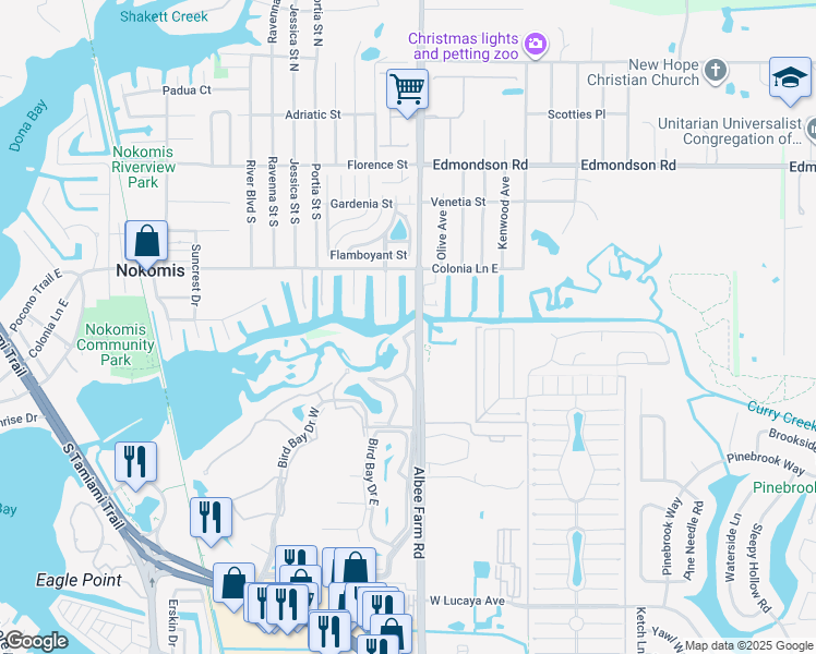 map of restaurants, bars, coffee shops, grocery stores, and more near 841 Waterside Drive in Venice
