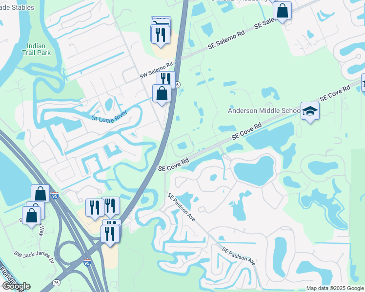 map of restaurants, bars, coffee shops, grocery stores, and more near 142 Southeast Crestwood Circle in Stuart
