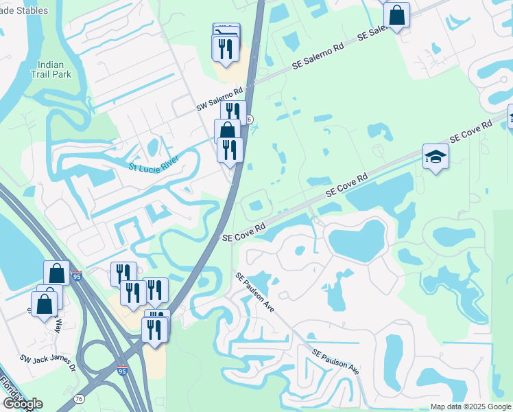 map of restaurants, bars, coffee shops, grocery stores, and more near 142 Southeast Crestwood Circle in Stuart