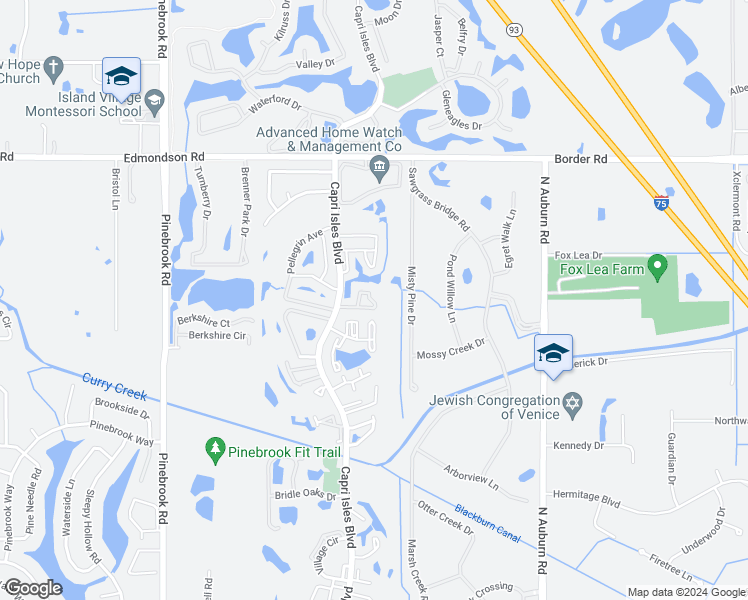 map of restaurants, bars, coffee shops, grocery stores, and more near 413 Lakes of Capri in Venice