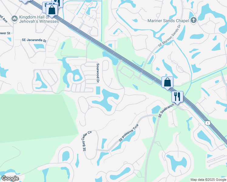 map of restaurants, bars, coffee shops, grocery stores, and more near 4992 Southeast Mariner Village Lane in Stuart