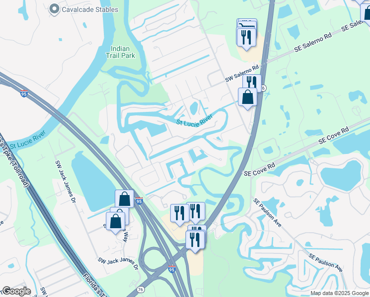 map of restaurants, bars, coffee shops, grocery stores, and more near 7198 Southwest Quiet River Court in Stuart