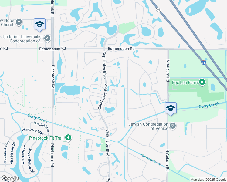 map of restaurants, bars, coffee shops, grocery stores, and more near 413 Lakes of Capri in Venice