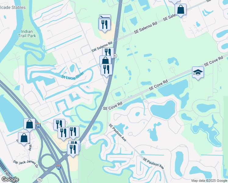 map of restaurants, bars, coffee shops, grocery stores, and more near 104 Southeast Crestwood Circle in Stuart