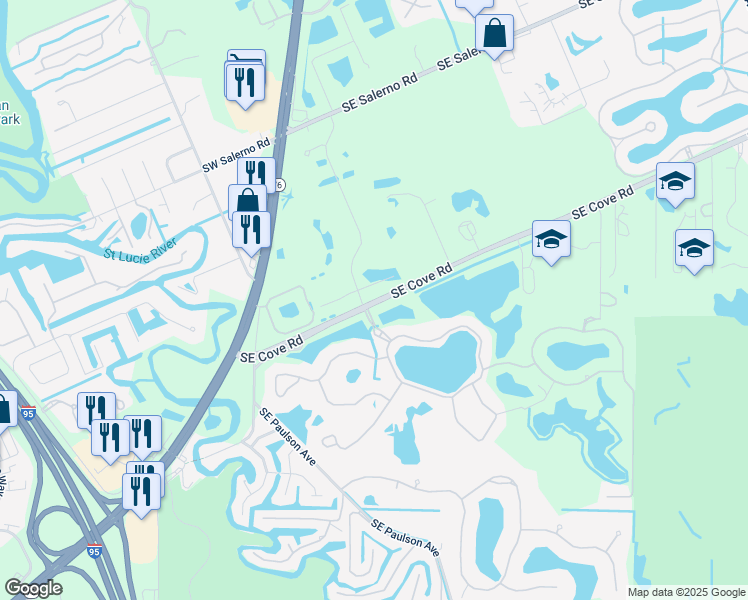 map of restaurants, bars, coffee shops, grocery stores, and more near 371 SE Cove Rd in Stuart