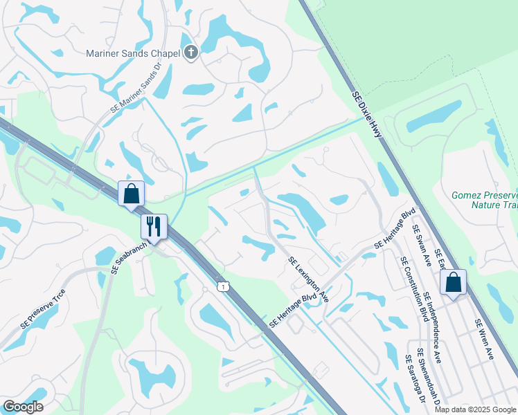map of restaurants, bars, coffee shops, grocery stores, and more near 6104 Southeast Georgetown Place in Hobe Sound