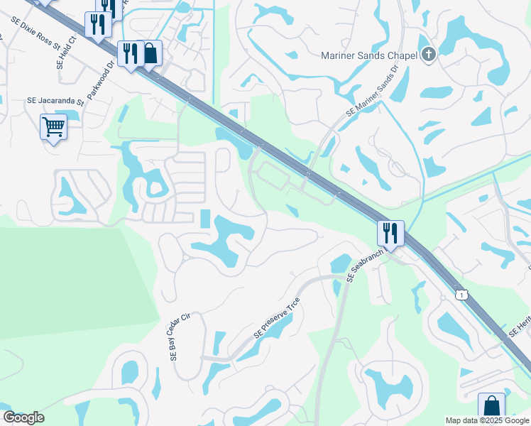map of restaurants, bars, coffee shops, grocery stores, and more near 7000 Southeast Mariner Village Lane in Stuart