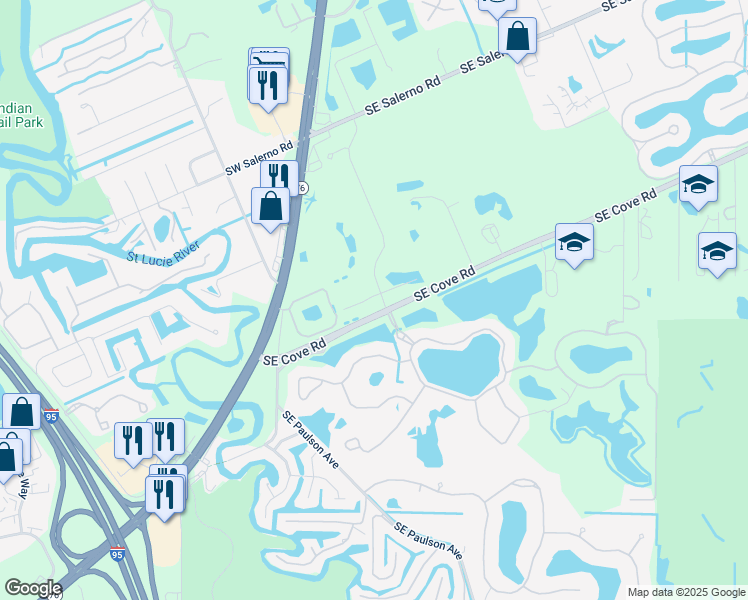 map of restaurants, bars, coffee shops, grocery stores, and more near 371 Southeast Cove Road in Stuart