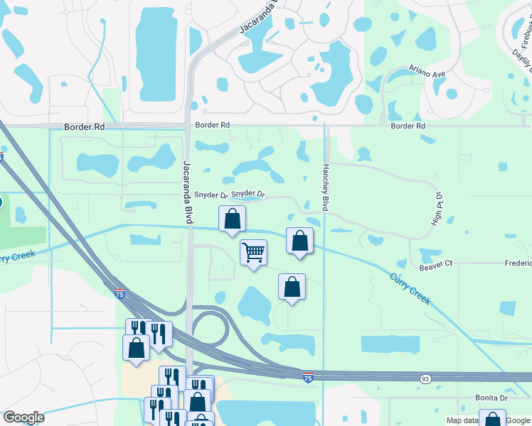 map of restaurants, bars, coffee shops, grocery stores, and more near 242 Snyder Drive in Venice