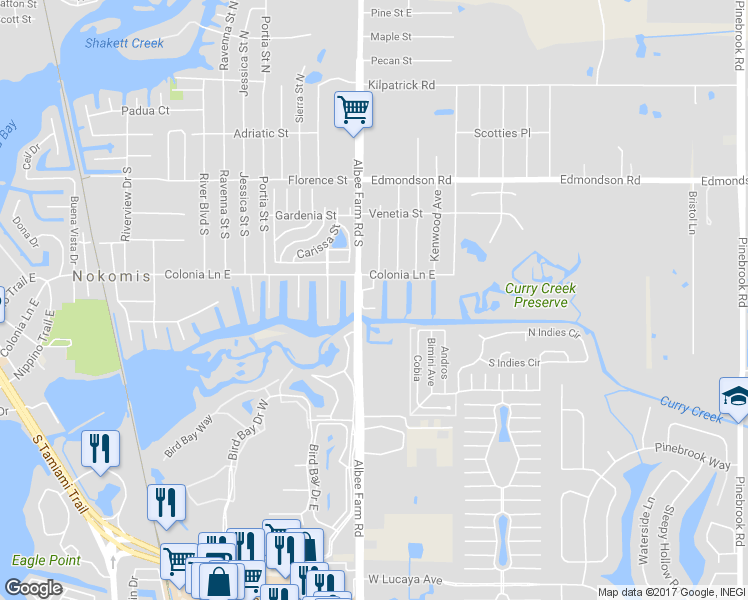 map of restaurants, bars, coffee shops, grocery stores, and more near 1937 Settlement Road in Venice