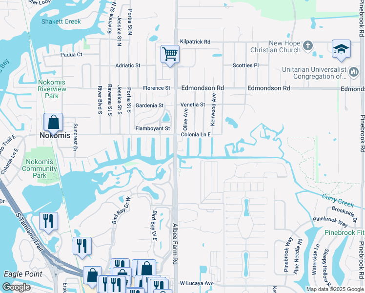 map of restaurants, bars, coffee shops, grocery stores, and more near 1961 Settlement Road in Venice