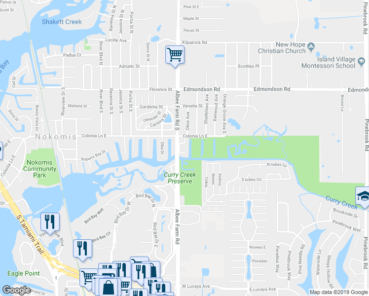 map of restaurants, bars, coffee shops, grocery stores, and more near 1937 Settlement Road in Venice