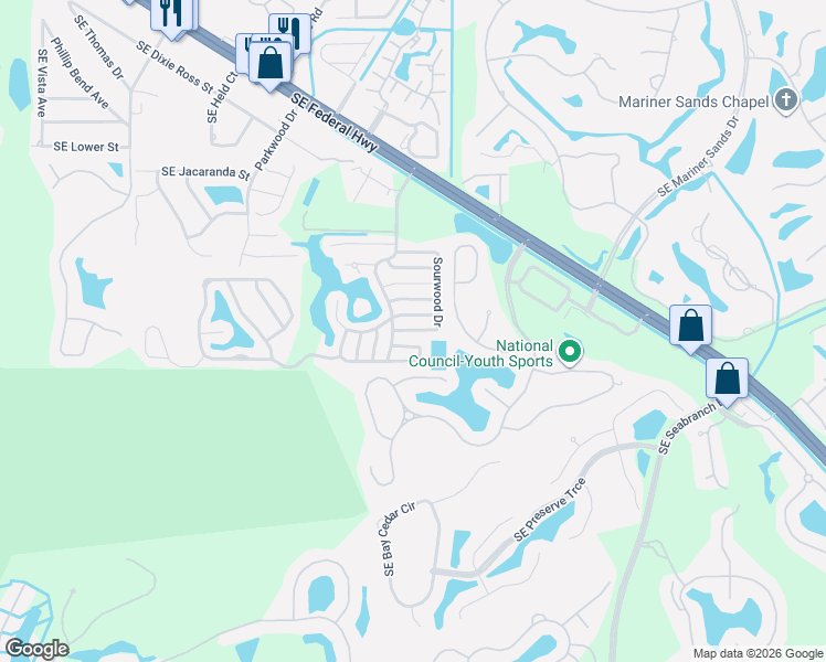 map of restaurants, bars, coffee shops, grocery stores, and more near 4667 Copperwood Terrace in Stuart