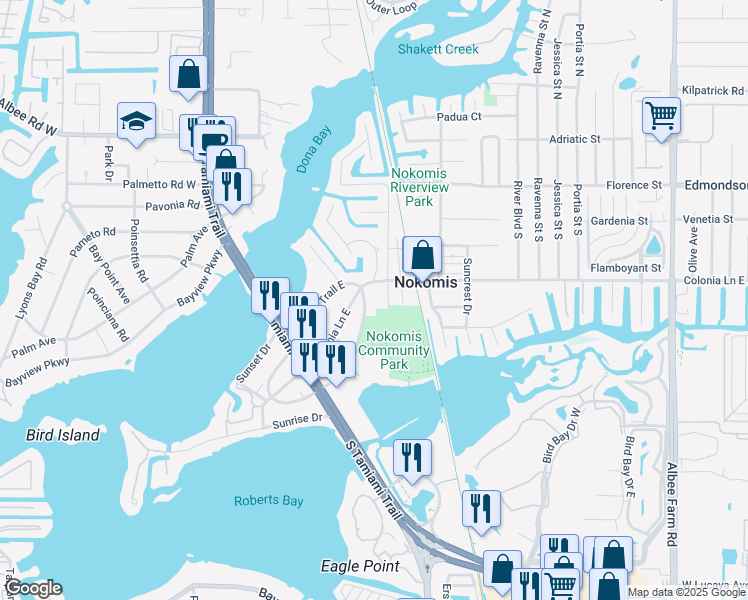 map of restaurants, bars, coffee shops, grocery stores, and more near 256 Nippino Trail East in Nokomis