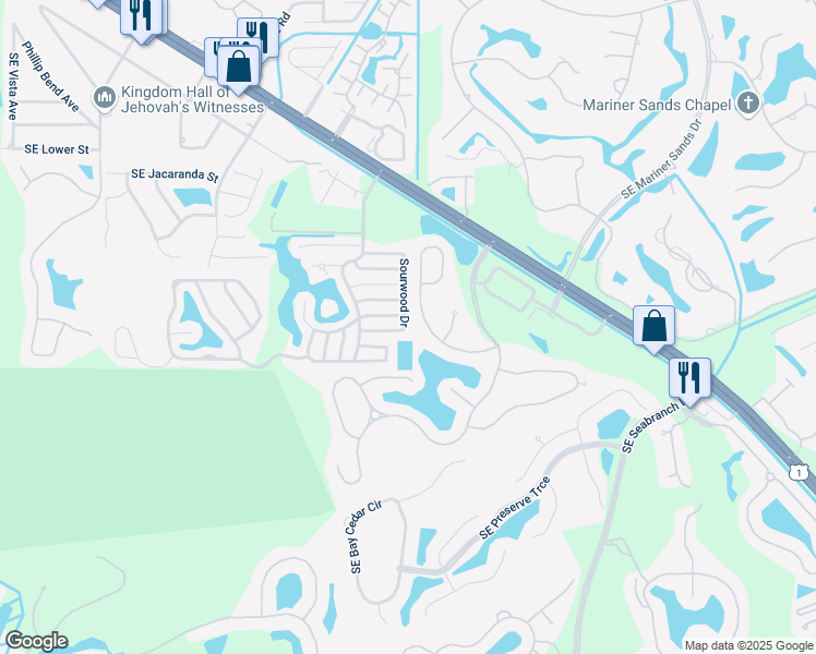 map of restaurants, bars, coffee shops, grocery stores, and more near 4747 Southeast Copperwood Terrace in Stuart