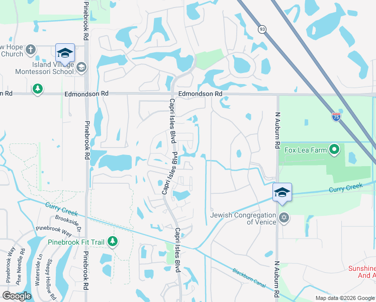 map of restaurants, bars, coffee shops, grocery stores, and more near 1314 Capri Isles Boulevard in Venice