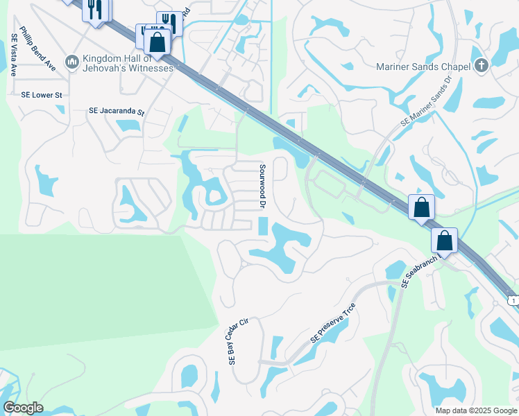 map of restaurants, bars, coffee shops, grocery stores, and more near 4747 Southeast Copperwood Terrace in Stuart
