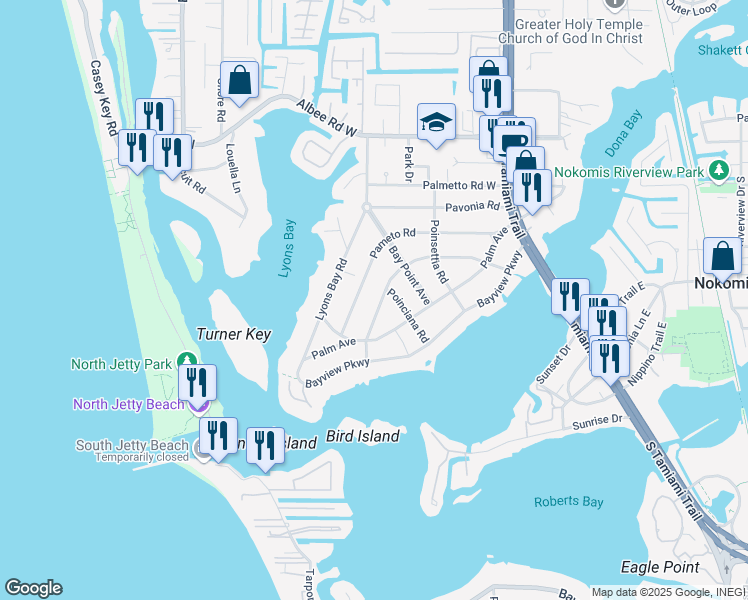 map of restaurants, bars, coffee shops, grocery stores, and more near 502 Pine Rd in Nokomis