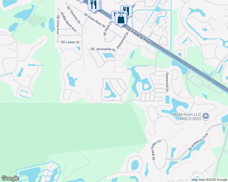map of restaurants, bars, coffee shops, grocery stores, and more near 7076 Southeast Birchwood Lane in Stuart