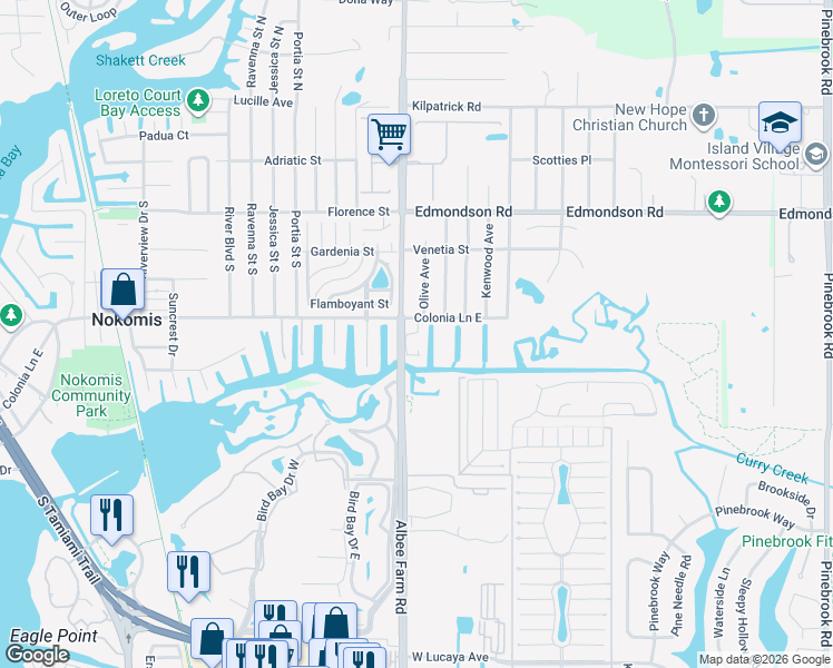 map of restaurants, bars, coffee shops, grocery stores, and more near 1900 Settlement Road in Venice