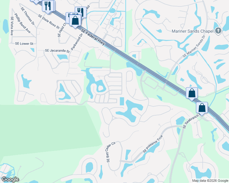 map of restaurants, bars, coffee shops, grocery stores, and more near 4667 Copperwood Terrace in Stuart