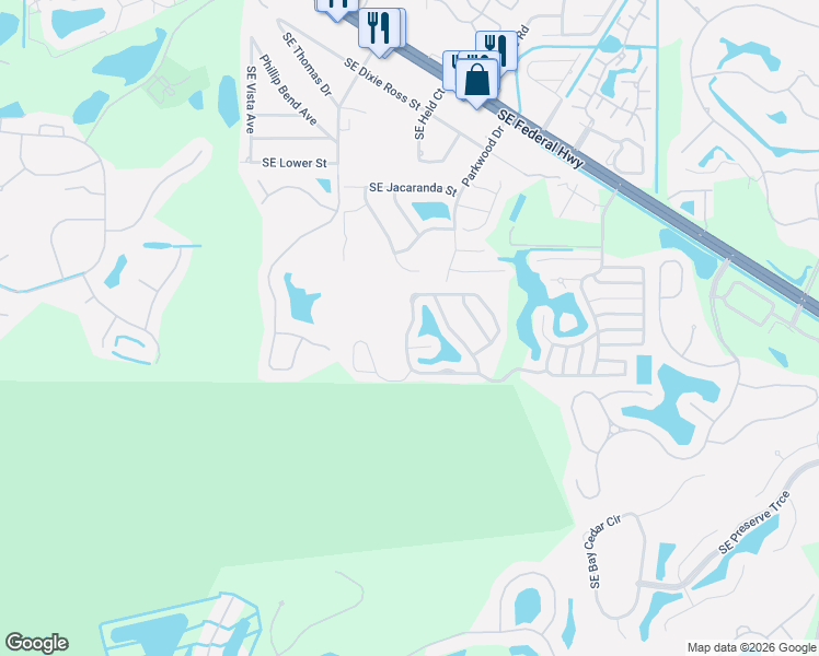 map of restaurants, bars, coffee shops, grocery stores, and more near 4379 Southeast Sweetwood Way in Stuart