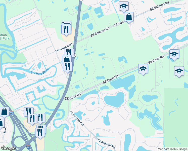 map of restaurants, bars, coffee shops, grocery stores, and more near 371 Southeast Cove Road in Stuart
