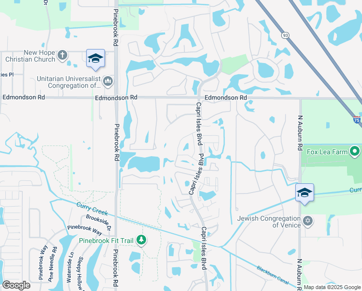 map of restaurants, bars, coffee shops, grocery stores, and more near 1211 Capri Isles Boulevard in Venice