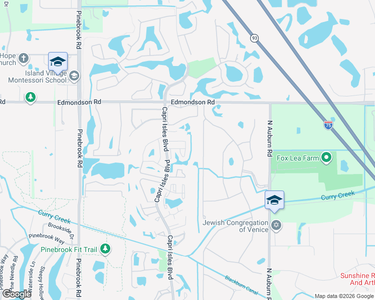map of restaurants, bars, coffee shops, grocery stores, and more near 1314 Capri Isles Boulevard in Venice