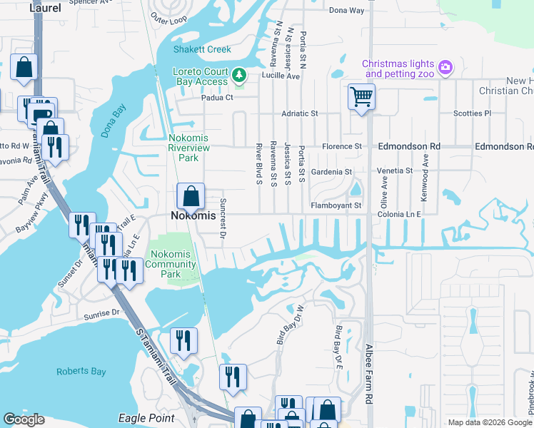 map of restaurants, bars, coffee shops, grocery stores, and more near 512 River Boulevard South in Nokomis