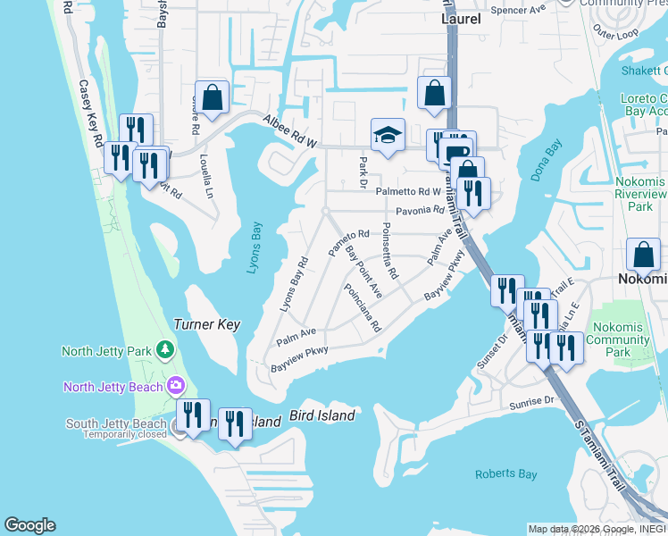 map of restaurants, bars, coffee shops, grocery stores, and more near 411 Pameto Road in Nokomis