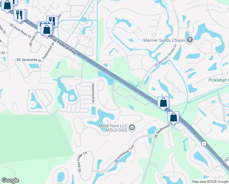 map of restaurants, bars, coffee shops, grocery stores, and more near 4956 Southeast Mariner Garden Circle in Stuart