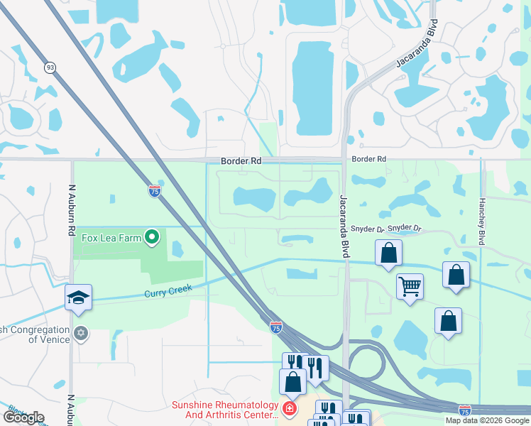 map of restaurants, bars, coffee shops, grocery stores, and more near 2267 Ewing Drive in Venice