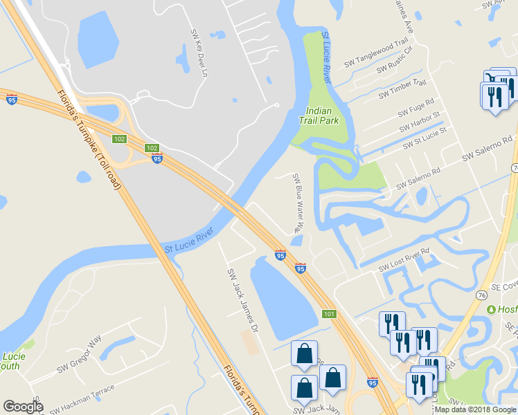 map of restaurants, bars, coffee shops, grocery stores, and more near 1101 Southwest Blue Water Way in Stuart