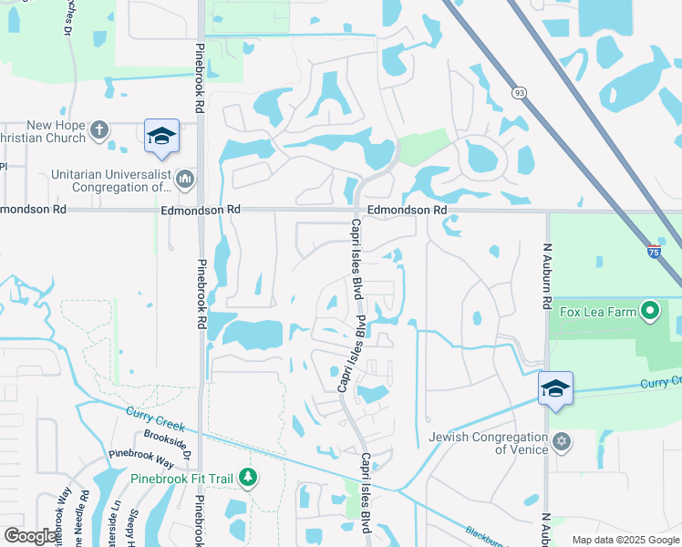 map of restaurants, bars, coffee shops, grocery stores, and more near 1211 Capri Isles Boulevard in Venice