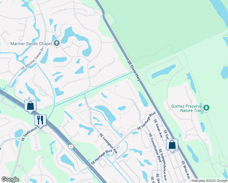map of restaurants, bars, coffee shops, grocery stores, and more near 104 Southeast Constitution Boulevard in Hobe Sound