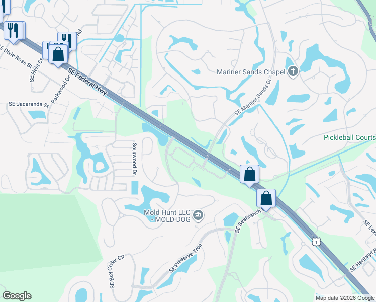 map of restaurants, bars, coffee shops, grocery stores, and more near 5136 Southeast Mariner Garden Circle in Stuart