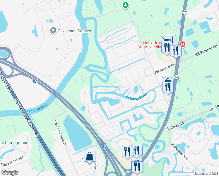 map of restaurants, bars, coffee shops, grocery stores, and more near 625 Southwest Salerno Road in Stuart