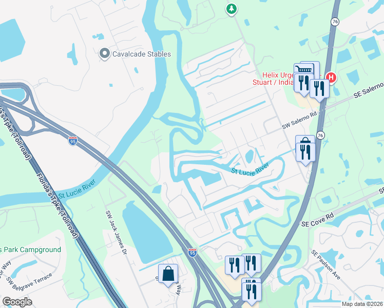 map of restaurants, bars, coffee shops, grocery stores, and more near 735 Southwest Salerno Road in Stuart