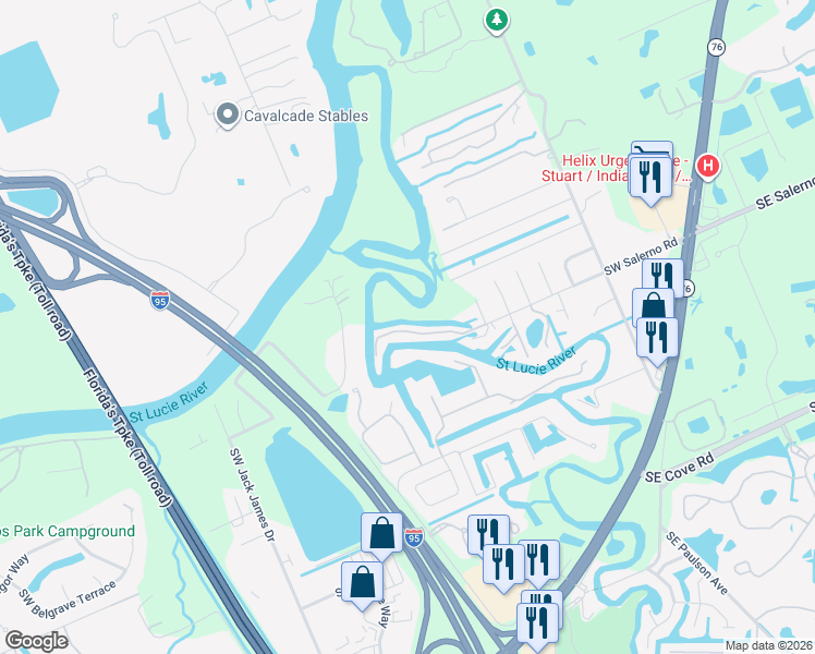 map of restaurants, bars, coffee shops, grocery stores, and more near 735 Southwest Salerno Road in Stuart