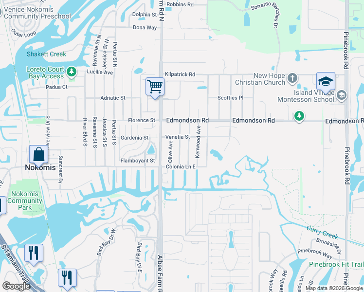 map of restaurants, bars, coffee shops, grocery stores, and more near 1411 Venetia Street in Nokomis