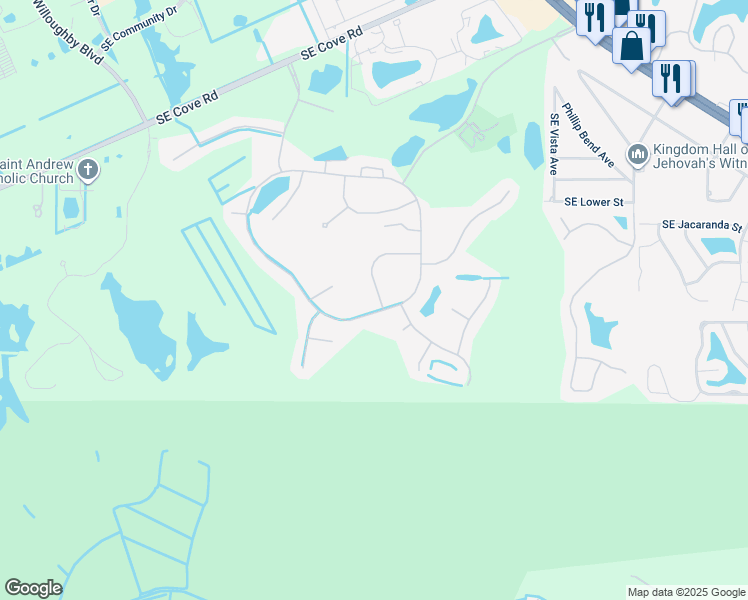 map of restaurants, bars, coffee shops, grocery stores, and more near 6888 Southeast Warwick Lane in Stuart