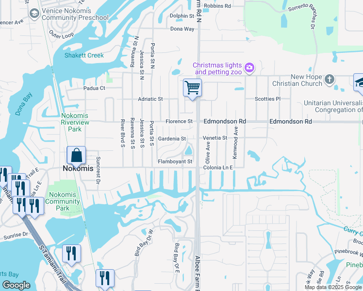 map of restaurants, bars, coffee shops, grocery stores, and more near 148 Camellia Street in Nokomis