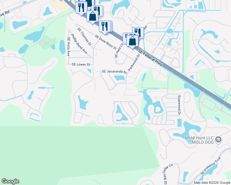 map of restaurants, bars, coffee shops, grocery stores, and more near 4094 Southeast Peppertree Street in Stuart
