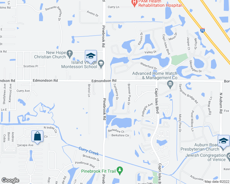 map of restaurants, bars, coffee shops, grocery stores, and more near 1455 Turnberry Drive in Venice