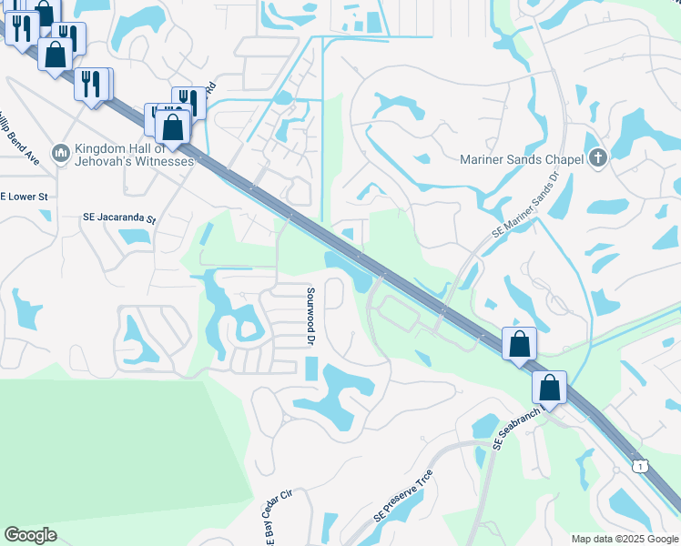 map of restaurants, bars, coffee shops, grocery stores, and more near 4868 Southeast Mariner Village Lane in Stuart
